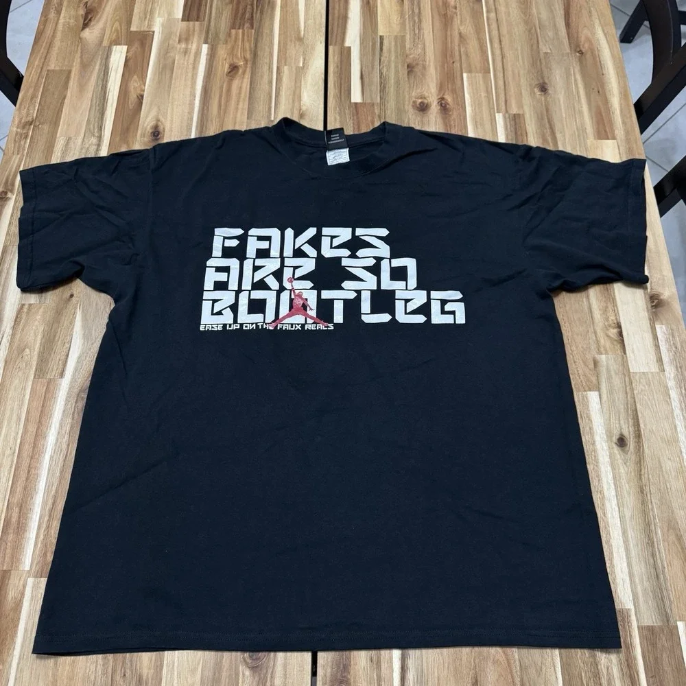 Vintage Jordan Shirt Mens Mens XL Black Fakes Are‎ So Bootleg Jumpman Y2K